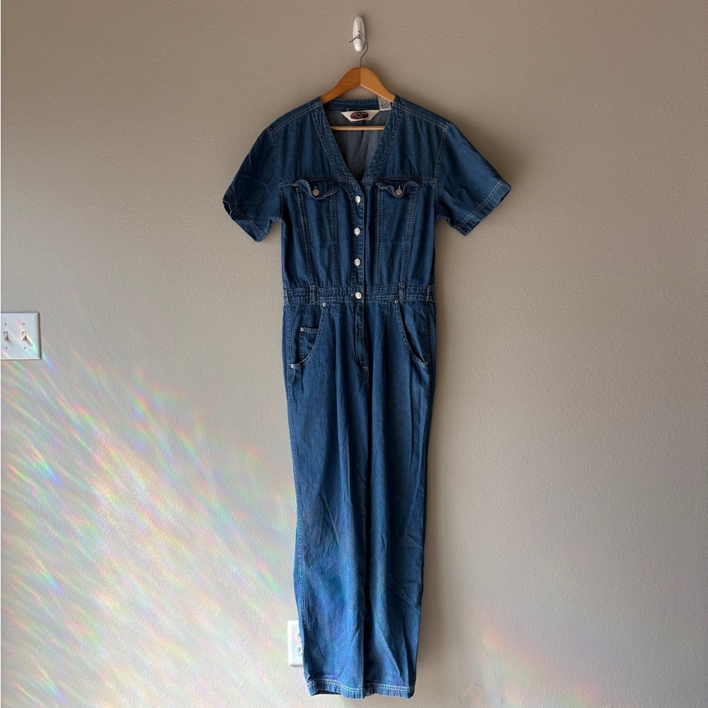 vintage 90s Casualaire denim short sleeve jumpsuit - Picture 1 of 9